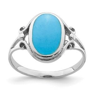 925 Sterling Silver Rhodium-plated Polished Synthetic Turquoise Ring